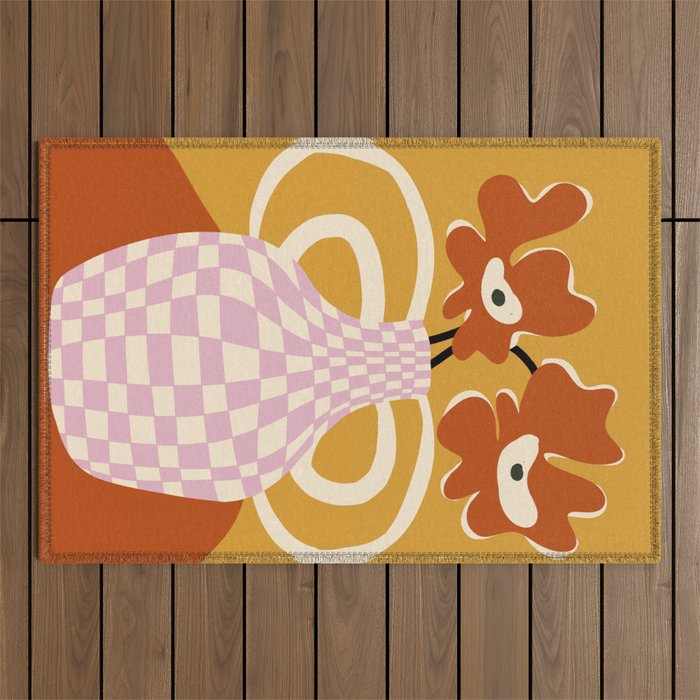 Checkered retro flower pot  Outdoor Rug Gallery Image 1