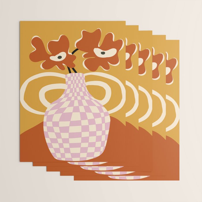 Checkered retro flower pot  Wrapping Paper Gallery Image 3