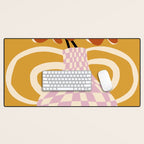 Checkered retro flower pot  Desk Mat Gallery Image 1