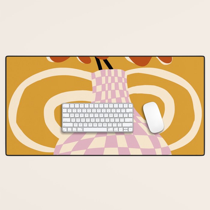 Checkered retro flower pot  Desk Mat Gallery Image 1