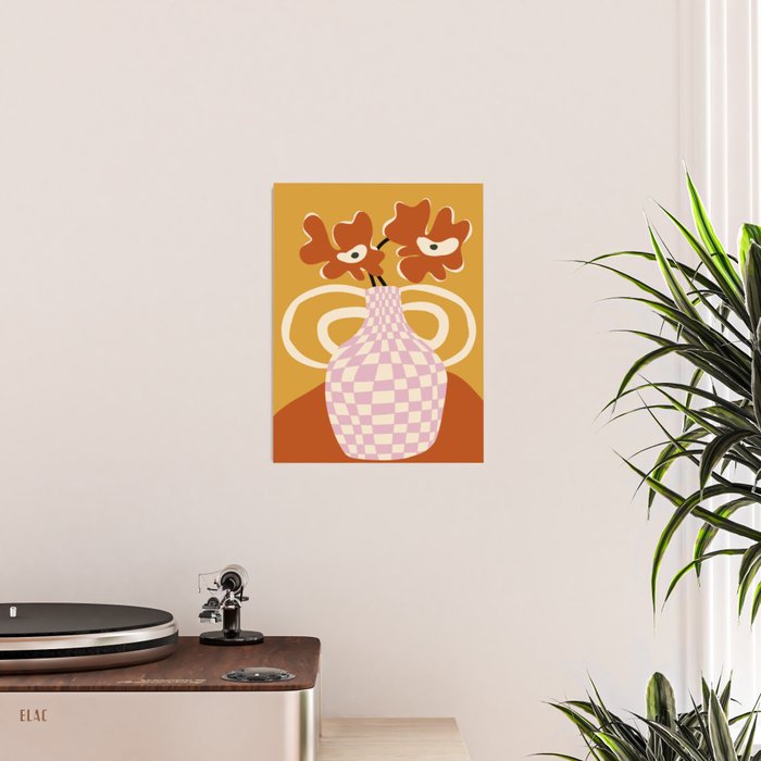 Checkered retro flower pot  Poster Gallery Image 2