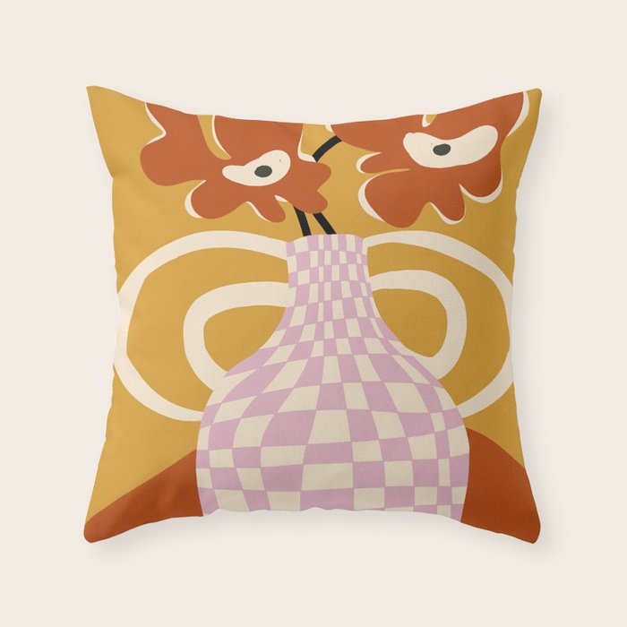 Checkered retro flower pot  Throw Pillow Gallery Image 6