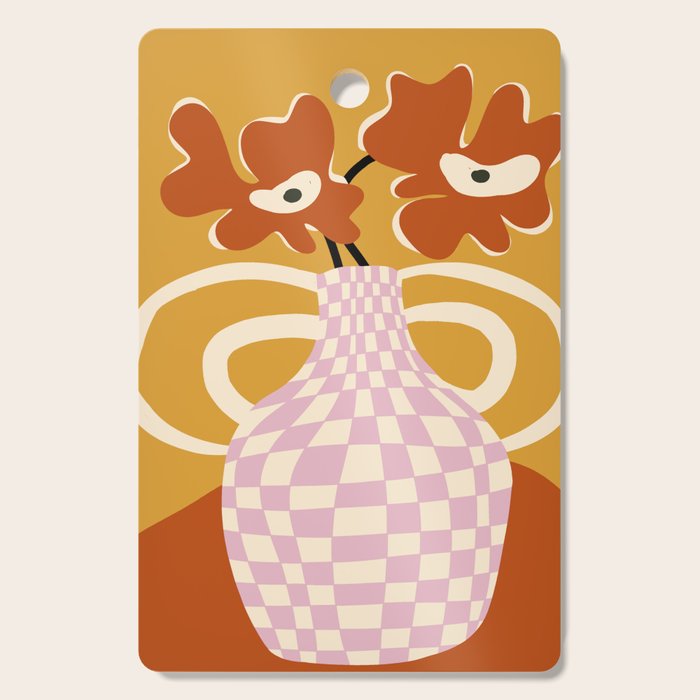 Checkered retro flower pot  Cutting Board Gallery Image 1