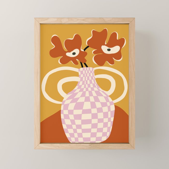 Checkered retro flower pot  Mini Art Print Gallery Image 1