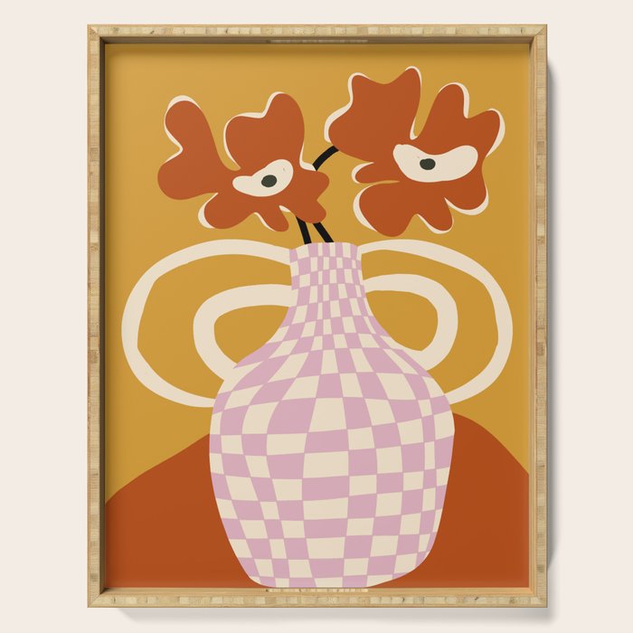 Checkered retro flower pot  Serving Tray Gallery Image 1