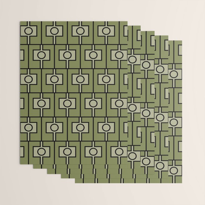 Mid Century Modern Rektangel Geometric Pattern in Vintage Green and Celadon Wrapping Paper Gallery Image 3