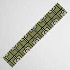 Mid Century Modern Rektangel Geometric Pattern in Vintage Green and Celadon Table Runner Gallery Image 3