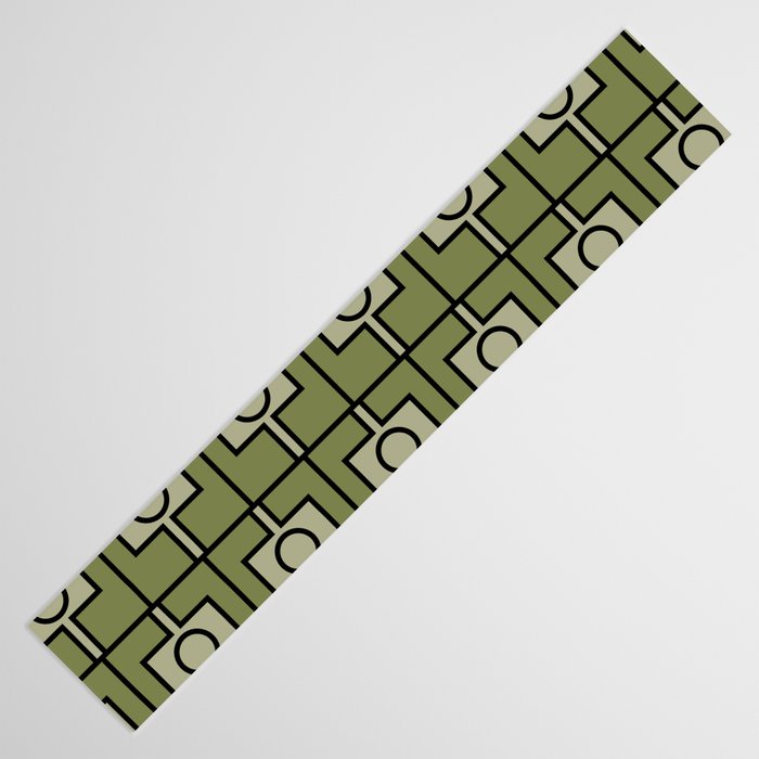 Mid Century Modern Rektangel Geometric Pattern in Vintage Green and Celadon Table Runner Gallery Image 3
