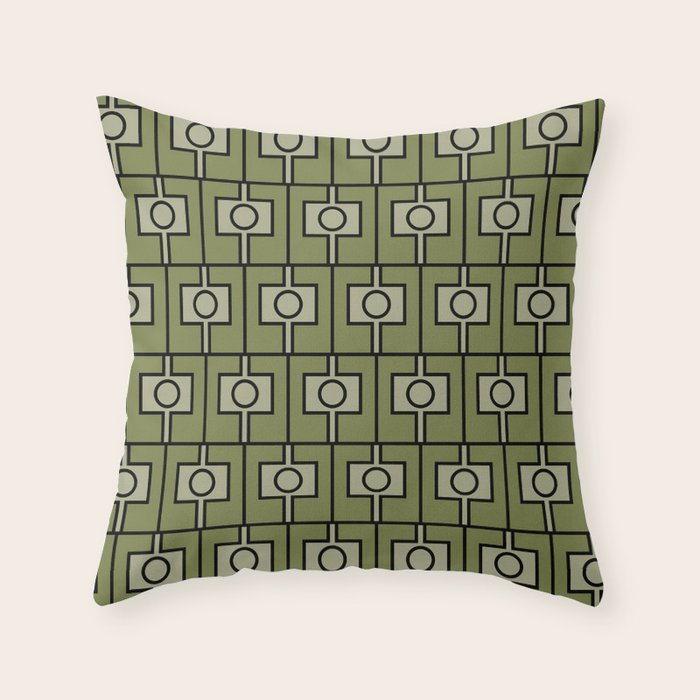 Mid Century Modern Rektangel Geometric Pattern in Vintage Green and Celadon Throw Pillow Gallery Image 1