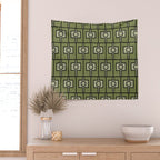 Mid Century Modern Rektangel Geometric Pattern in Vintage Green and Celadon Wall Tapestry Gallery Image 2