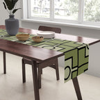 Mid Century Modern Rektangel Geometric Pattern in Vintage Green and Celadon Table Runner Gallery Image 2