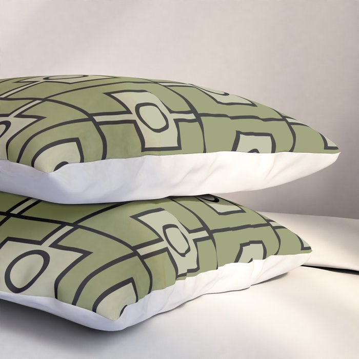 Mid Century Modern Rektangel Geometric Pattern in Vintage Green and Celadon Pillow Sham Gallery Image 3