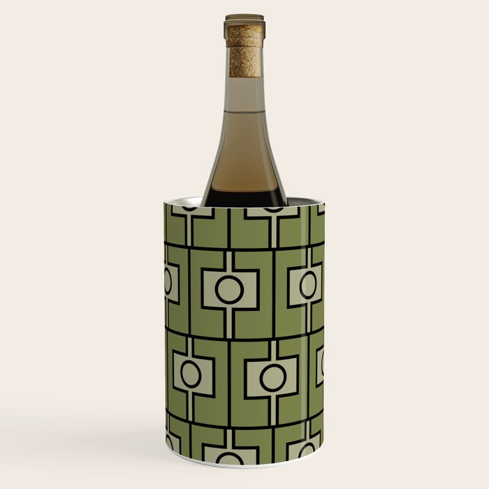 Mid Century Modern Rektangel Geometric Pattern in Vintage Green and Celadon Wine Chiller Gallery Image 2
