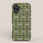 Mid Century Modern Rektangel Geometric Pattern in Vintage Green and Celadon iPhone Case Gallery Image 1