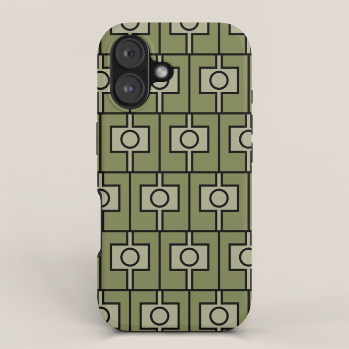Mid Century Modern Rektangel Geometric Pattern in Vintage Green and Celadon iPhone Case Gallery Image 1