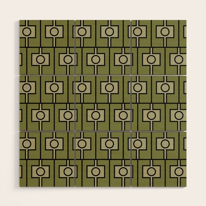 Mid Century Modern Rektangel Geometric Pattern in Vintage Green and Celadon Wood Wall Art Gallery Image 1