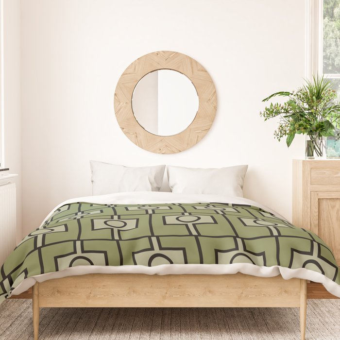 Mid Century Modern Rektangel Geometric Pattern in Vintage Green and Celadon Duvet Cover Gallery Image 3