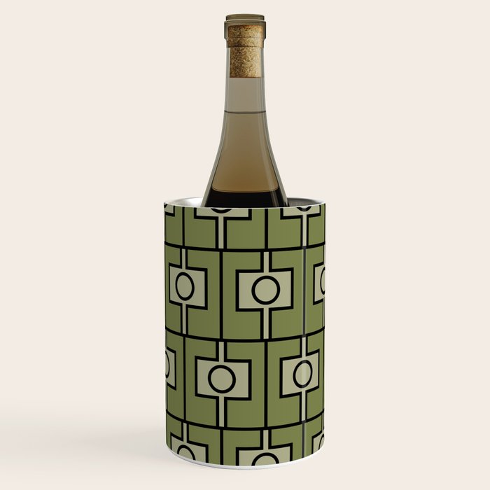 Mid Century Modern Rektangel Geometric Pattern in Vintage Green and Celadon Wine Chiller Gallery Image 1