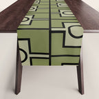 Mid Century Modern Rektangel Geometric Pattern in Vintage Green and Celadon Table Runner Gallery Image 1