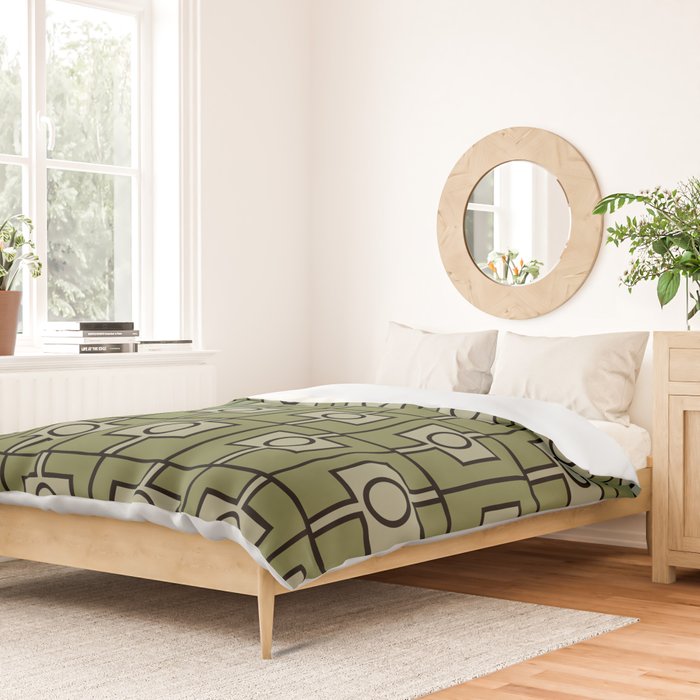 Mid Century Modern Rektangel Geometric Pattern in Vintage Green and Celadon Duvet Cover Gallery Image 2