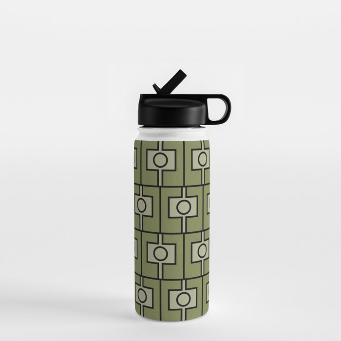 Mid Century Modern Rektangel Geometric Pattern in Vintage Green and Celadon Water Bottle Gallery Image 1