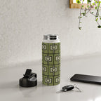 Mid Century Modern Rektangel Geometric Pattern in Vintage Green and Celadon Water Bottle Gallery Image 4