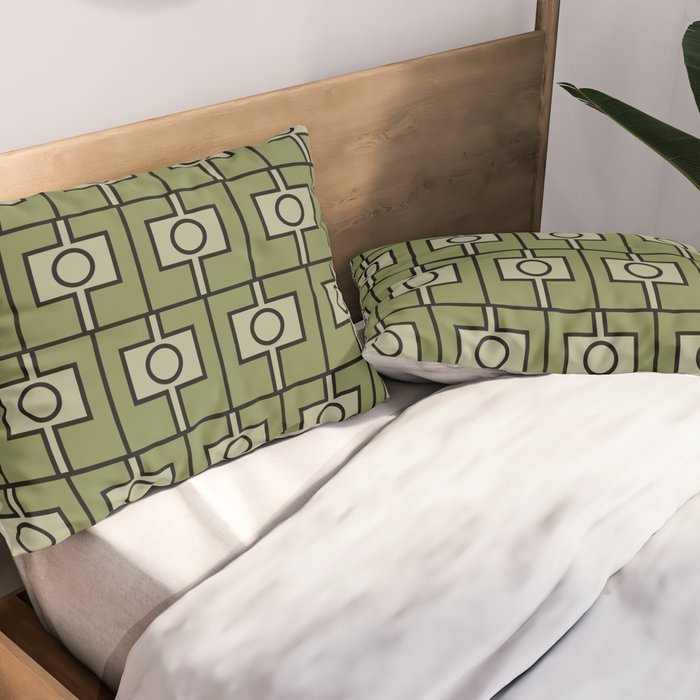 Mid Century Modern Rektangel Geometric Pattern in Vintage Green and Celadon Pillow Sham Gallery Image 2