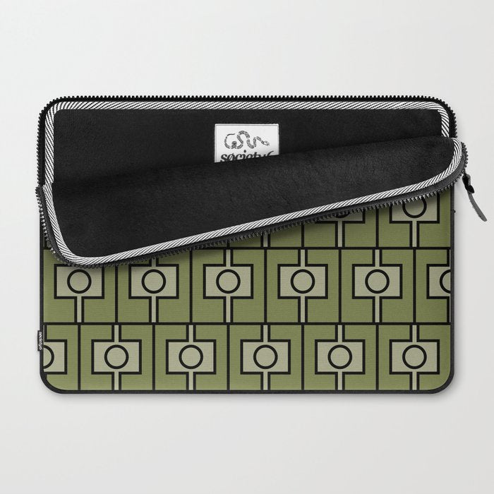 Mid Century Modern Rektangel Geometric Pattern in Vintage Green and Celadon Laptop Sleeve Gallery Image 2