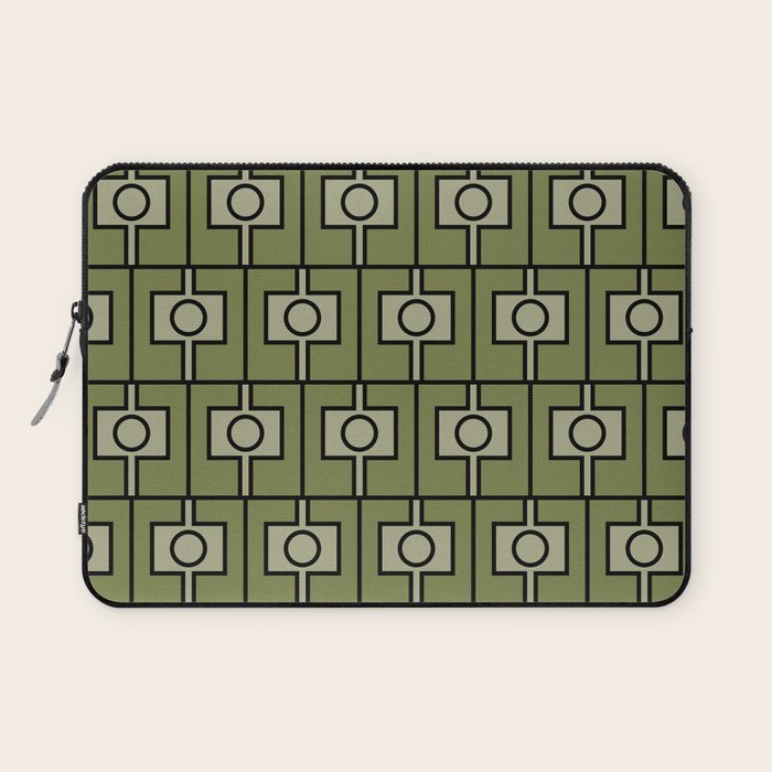 Mid Century Modern Rektangel Geometric Pattern in Vintage Green and Celadon Laptop Sleeve Gallery Image 1