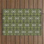 Mid Century Modern Rektangel Geometric Pattern in Vintage Green and Celadon Outdoor Rug Gallery Image 1