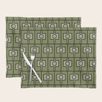 Mid Century Modern Rektangel Geometric Pattern in Vintage Green and Celadon Placemat Gallery Image 1