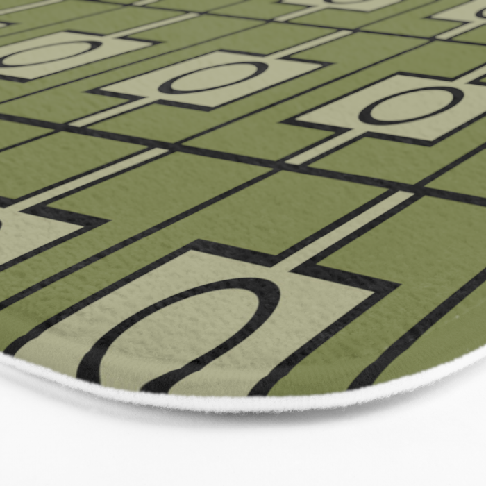 Mid Century Modern Rektangel Geometric Pattern in Vintage Green and Celadon Bath Mat Gallery Image 3