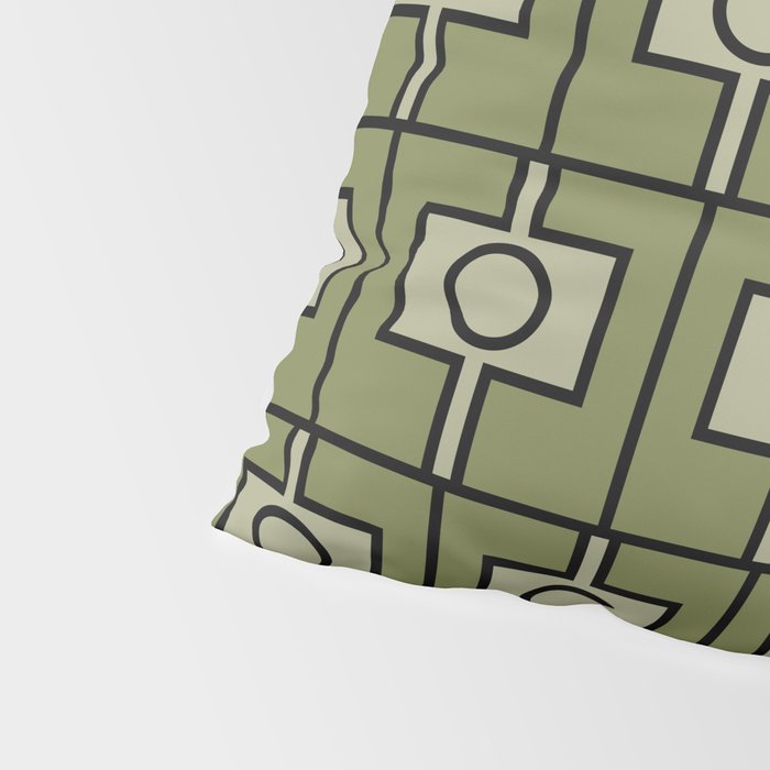 Mid Century Modern Rektangel Geometric Pattern in Vintage Green and Celadon Pillow Sham Gallery Image 4
