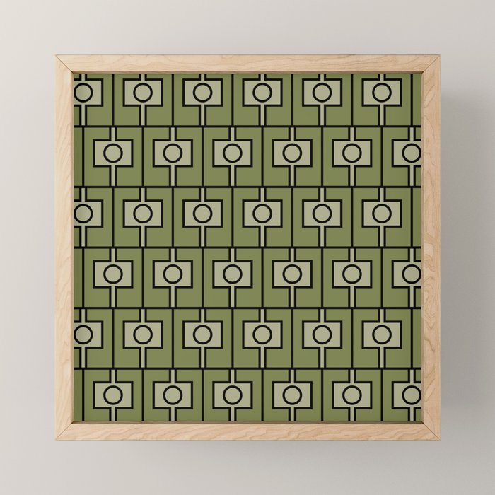 Mid Century Modern Rektangel Geometric Pattern in Vintage Green and Celadon Mini Art Print Gallery Image 1