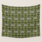 Mid Century Modern Rektangel Geometric Pattern in Vintage Green and Celadon Wall Tapestry Gallery Image 4