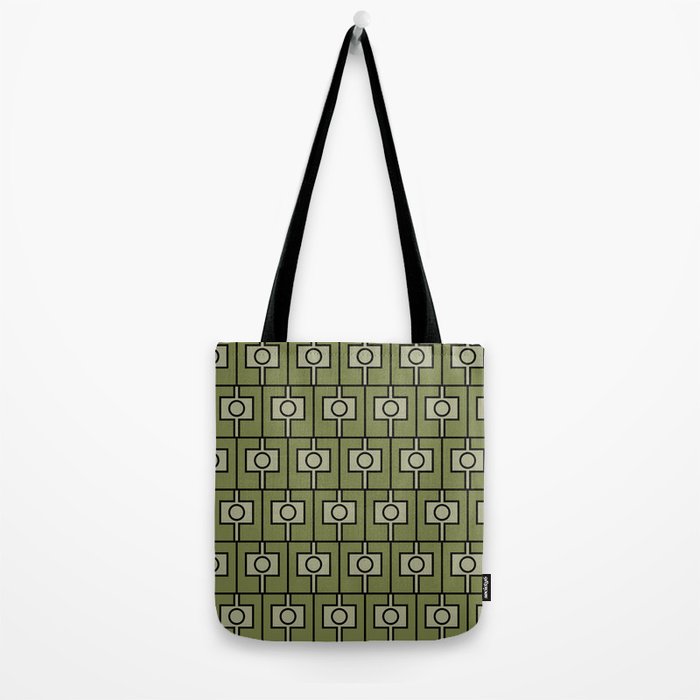 Mid Century Modern Rektangel Geometric Pattern in Vintage Green and Celadon Tote Bag Gallery Image 2