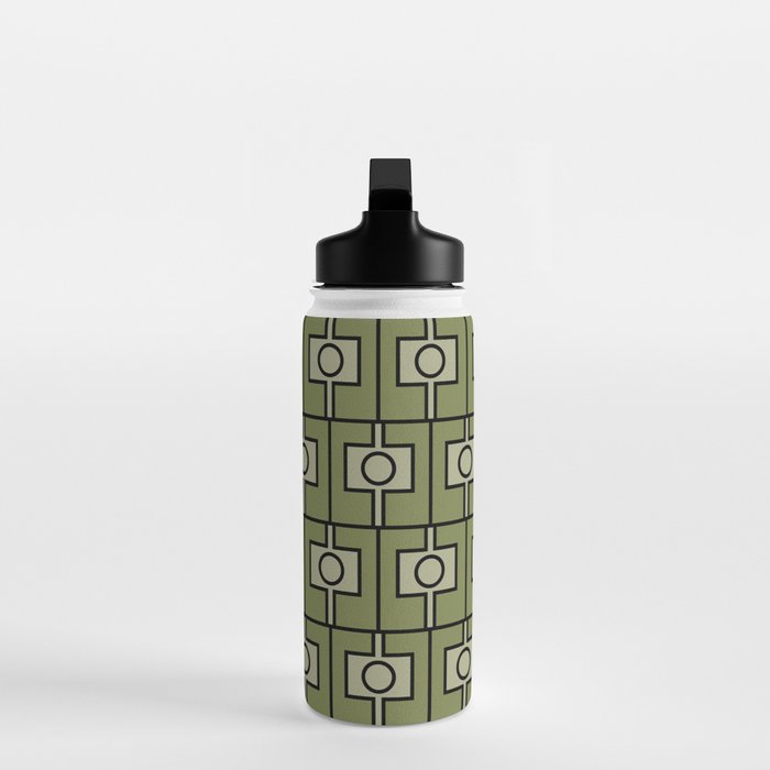 Mid Century Modern Rektangel Geometric Pattern in Vintage Green and Celadon Water Bottle Gallery Image 3