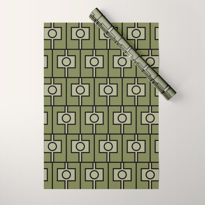 Mid Century Modern Rektangel Geometric Pattern in Vintage Green and Celadon Wrapping Paper Gallery Image 1