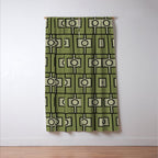 Mid Century Modern Rektangel Geometric Pattern in Vintage Green and Celadon Window Curtain Gallery Image 3
