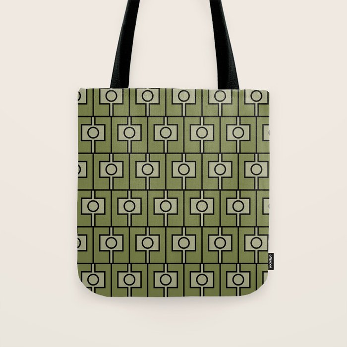 Mid Century Modern Rektangel Geometric Pattern in Vintage Green and Celadon Tote Bag Gallery Image 1