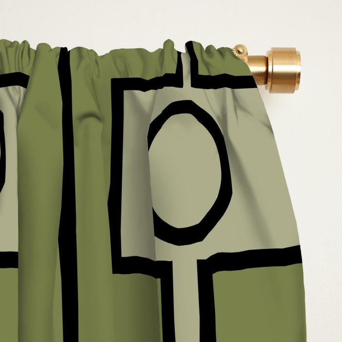Mid Century Modern Rektangel Geometric Pattern in Vintage Green and Celadon Window Curtain Gallery Image 2