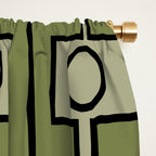 Mid Century Modern Rektangel Geometric Pattern in Vintage Green and Celadon Window Curtain Gallery Image 2