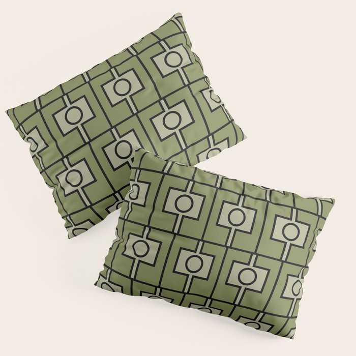 Mid Century Modern Rektangel Geometric Pattern in Vintage Green and Celadon Pillow Sham Gallery Image 3