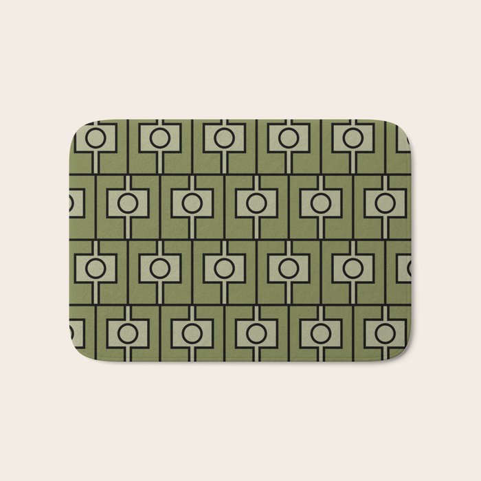 Mid Century Modern Rektangel Geometric Pattern in Vintage Green and Celadon Bath Mat Gallery Image 1