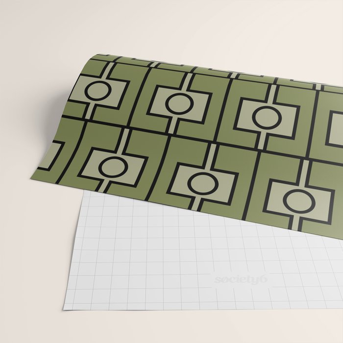 Mid Century Modern Rektangel Geometric Pattern in Vintage Green and Celadon Wrapping Paper Gallery Image 2