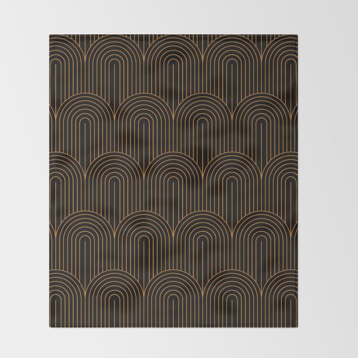 Art Deco Arch Pattern VI Black & Orange Throw Blanket Gallery Image 2