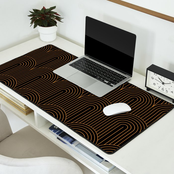 Art Deco Arch Pattern VI Black & Orange Desk Mat Gallery Image 2