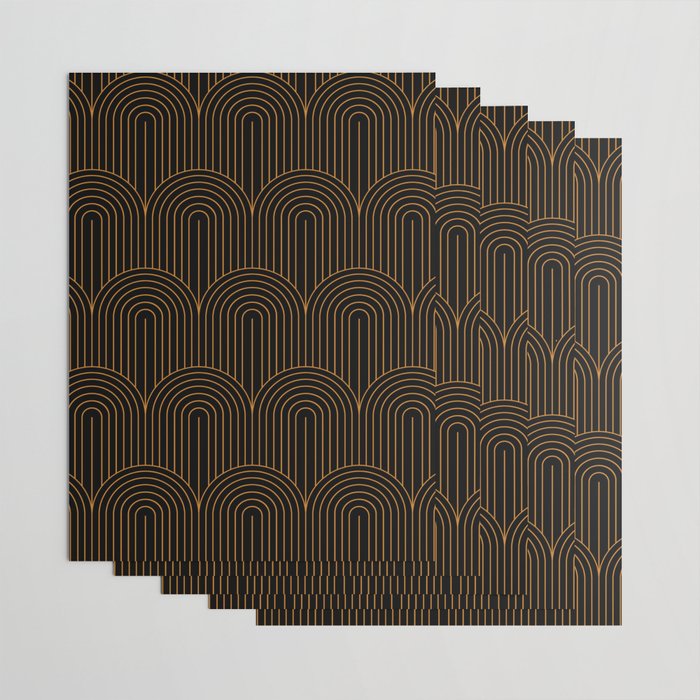 Art Deco Arch Pattern VI Black & Orange Wrapping Paper Gallery Image 3