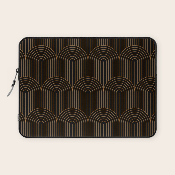 Art Deco Arch Pattern VI Black & Orange Laptop Sleeve Gallery Image 1