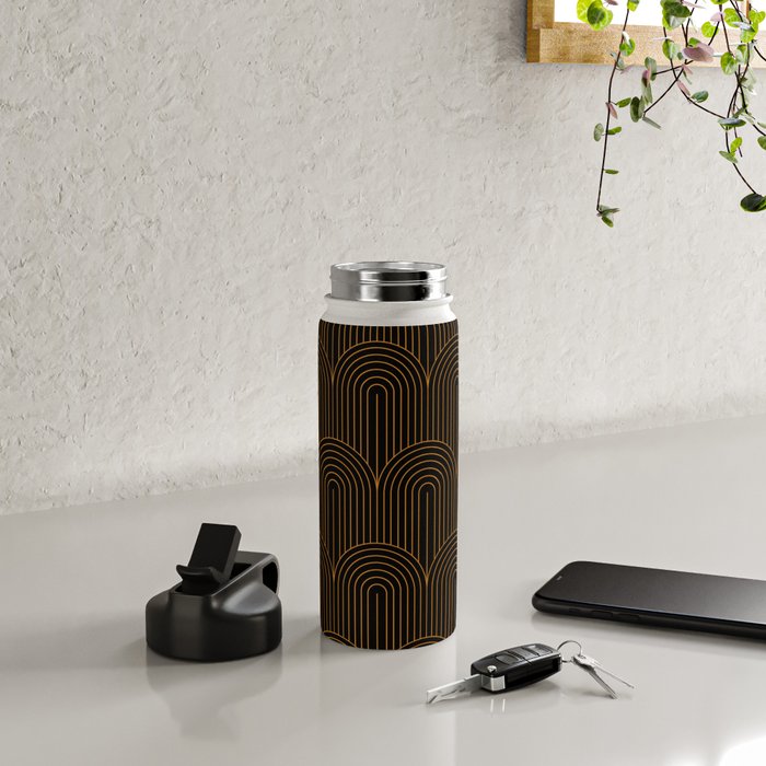 Art Deco Arch Pattern VI Black & Orange Water Bottle Gallery Image 4